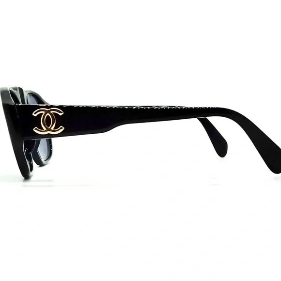 Chanel Black Sunglasses with Gold Logo authentic EUC NO Scratch on lens - Picture 6 of 11